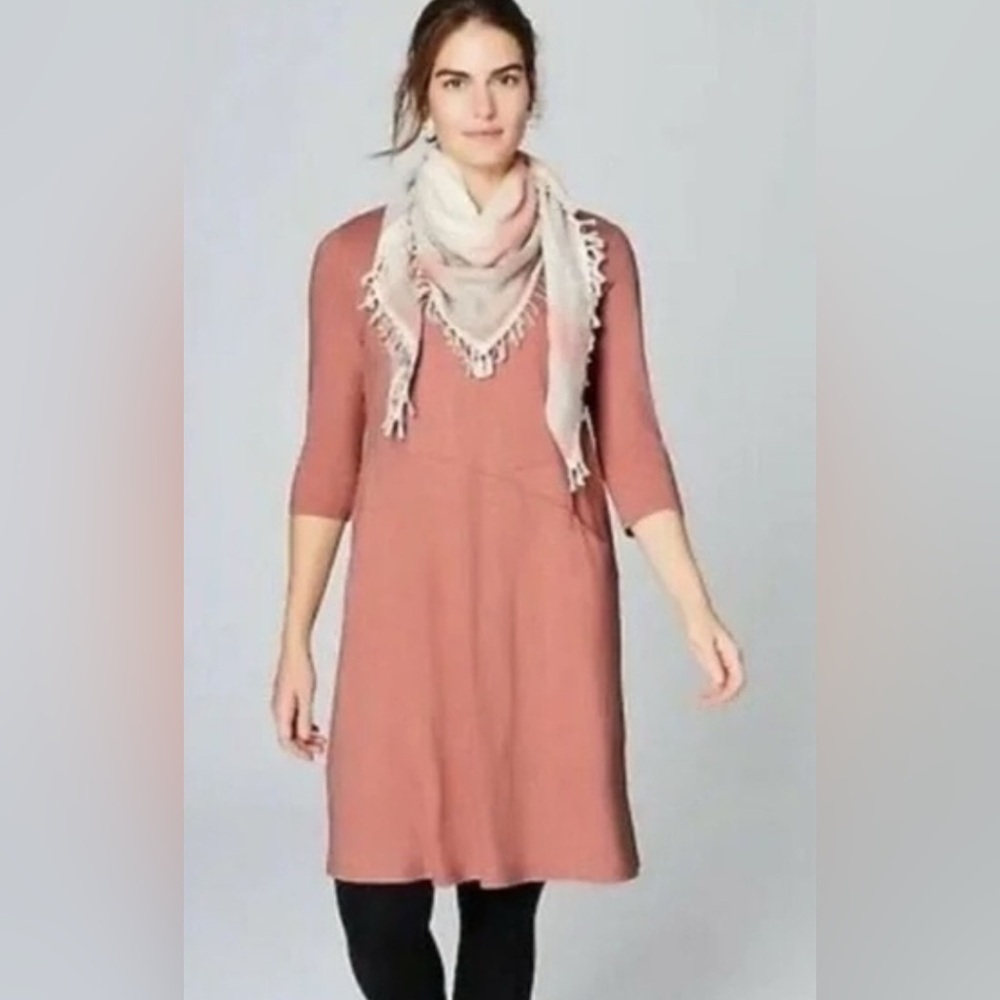 J.Jill Easy Knit Seamed Dress Dusty Rose Pocket 3/4 Sleeve Size Medium